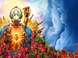 Borderlands 3: Explosiv action och enerverande glitchar Omslaget till spelet Borderlands 3. En Bandit i gasmask håller upp tre fingrar och ett gyllene sawblade i en ritual-liknande gest.